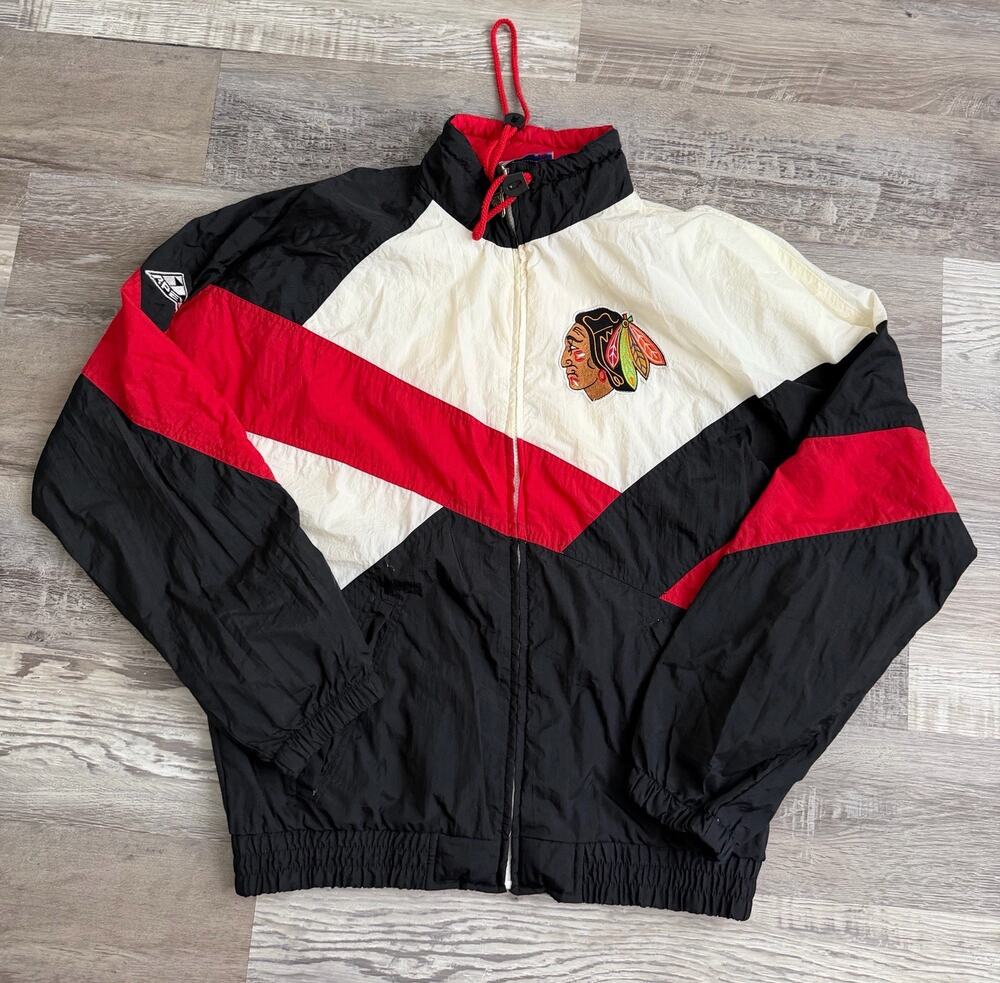 Vintage 90s Chicago Blackhawks Apex One NHL Jacket Medium Big Logo Colorblock